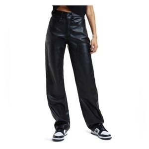 GOOD AMERICAN GOOD 90s BETTER THAN LEATHER SURPLUS PANTS BLACK SIZE 28 (6) NWT